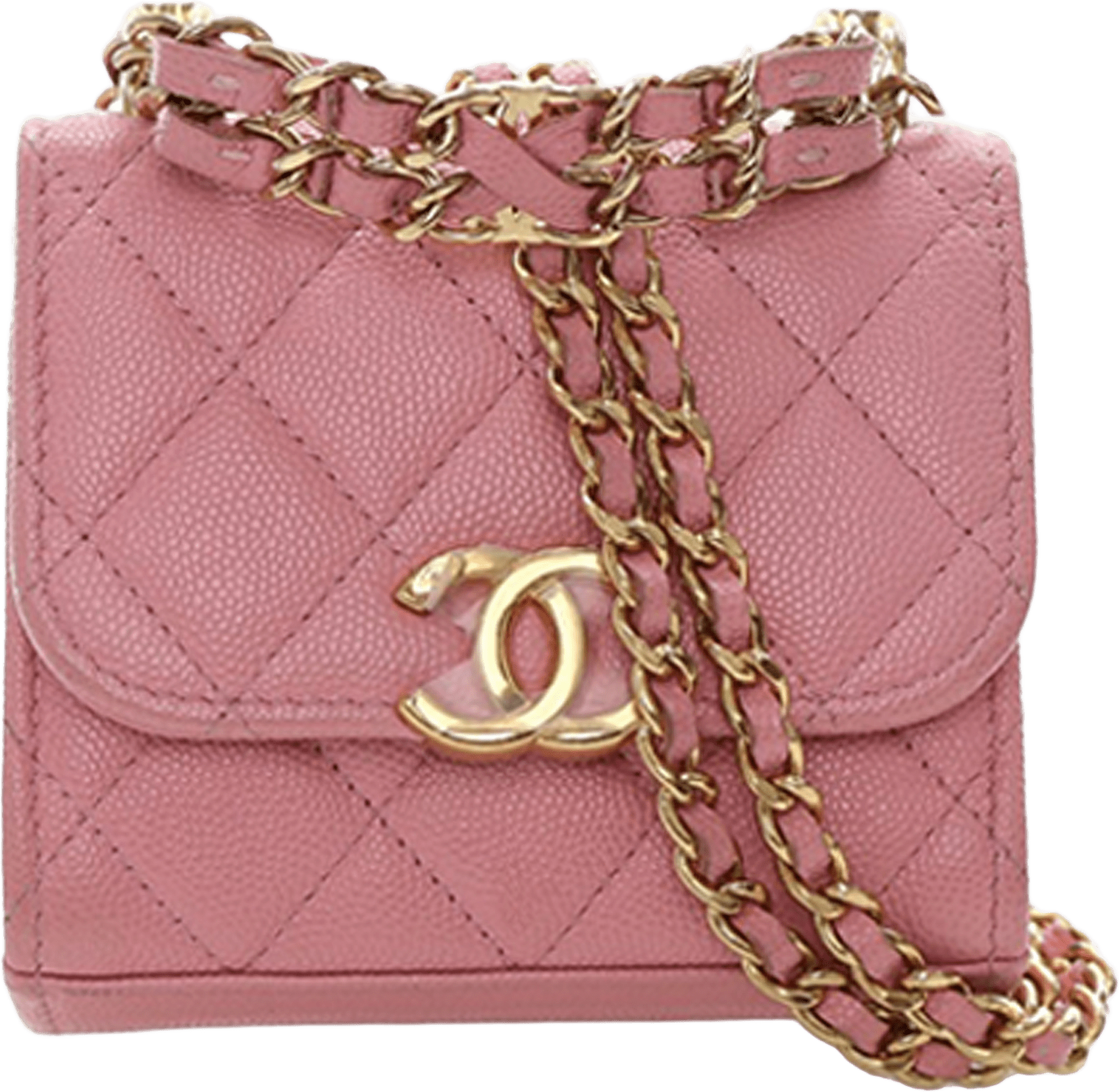 Chanel Mini Cc Quilted Caviar Top Handle Clutch With Chain, från Luxclusif, i färgen pink.