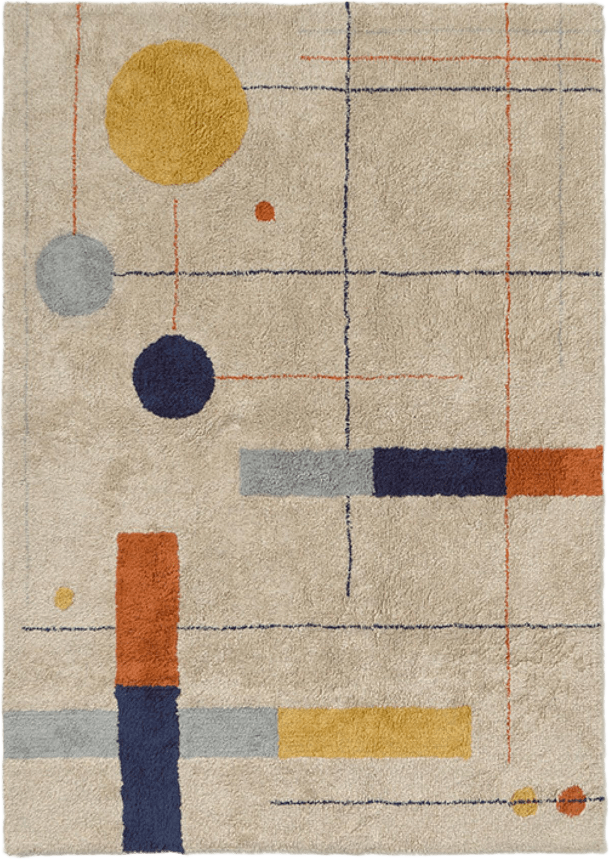 Tvättbar Matta Geometriska Former, från LORENA CANALS, i färgen valblå marinblå, terrakotta, mörk honung.