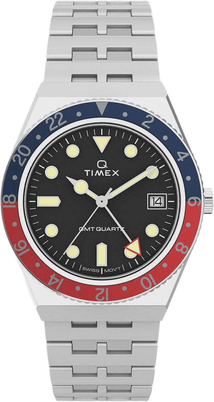 Timex Q Gmt Herr, Svart/stål, Metallband - Tw2v38000, från Timex, i färgen 1.
