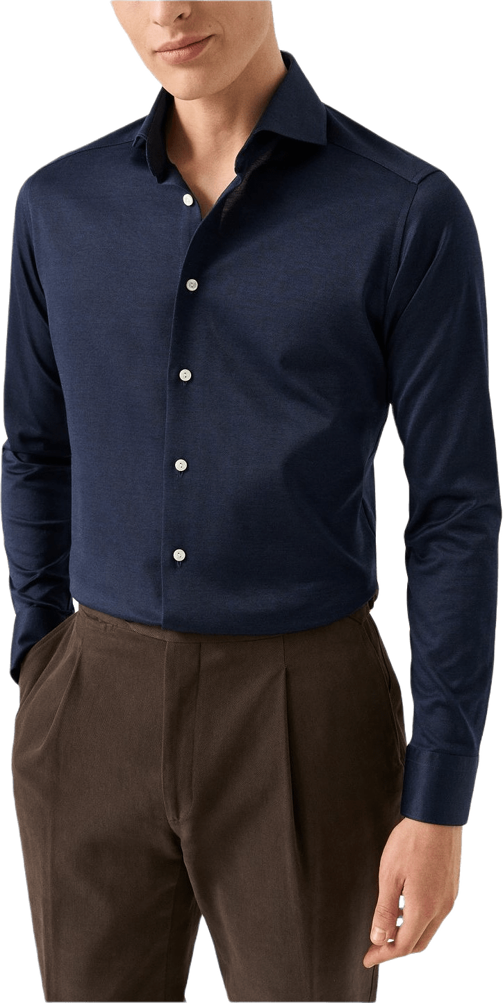 Skjorta I Jacquardstickad Filo Di Scozia Contemporary Fit, från Eton, i färgen navy blue.