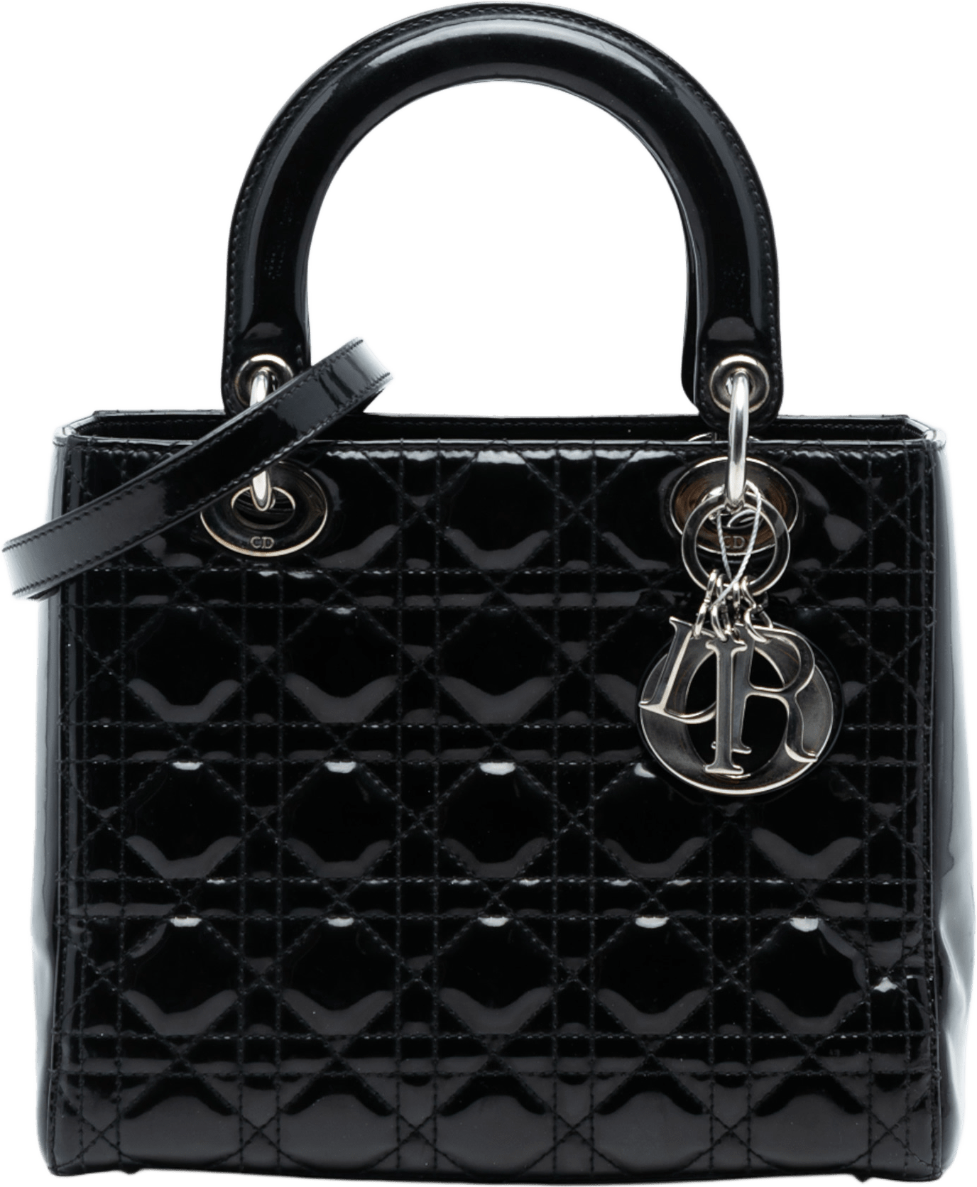 Dior Medium Patent Cannage Lady Dior, från Luxclusif, i färgen black.