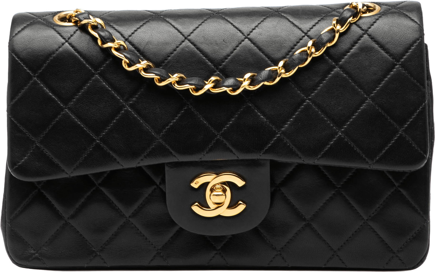 Chanel Small Classic Lambskin Double Flap, från Luxclusif, i färgen black.
