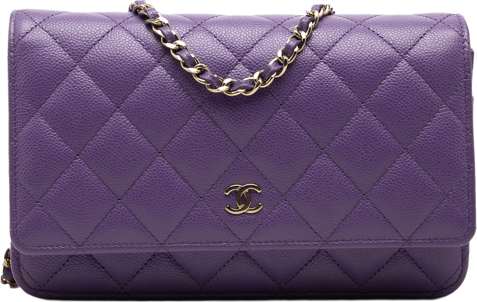 Chanel Cc Quilted Caviar Wallet On Chain, från Luxclusif, i färgen purple.