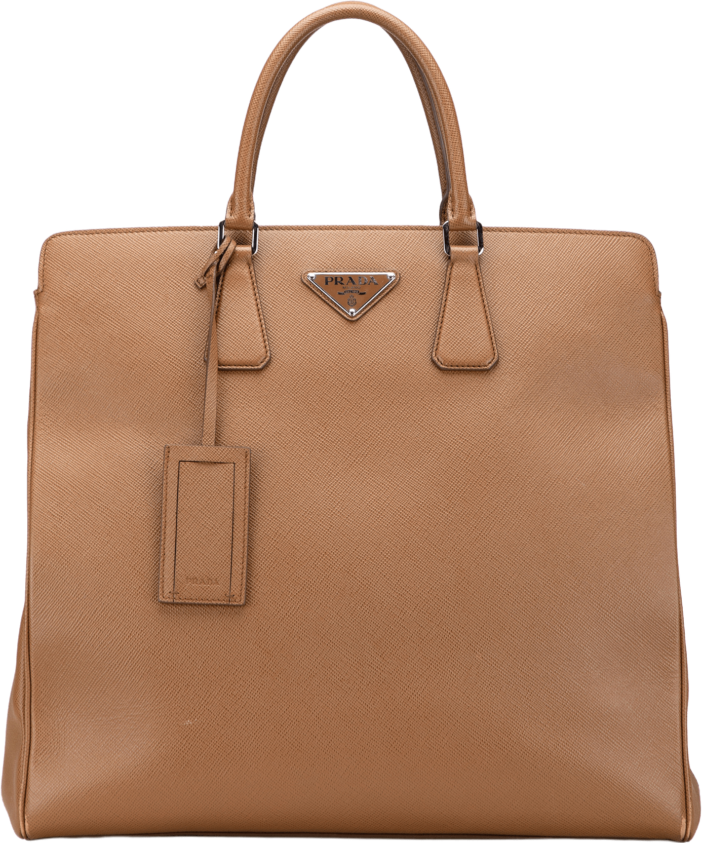 Prada Saffiano Lux Double Handle Shopping Tote, från Luxclusif, i färgen brown.