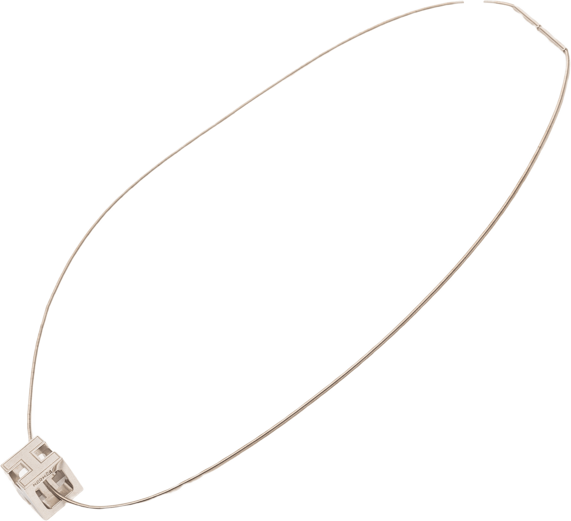 Hermès Palladium Plated Enamel Cage Dh Cube Necklace, från Luxclusif, i färgen silver.