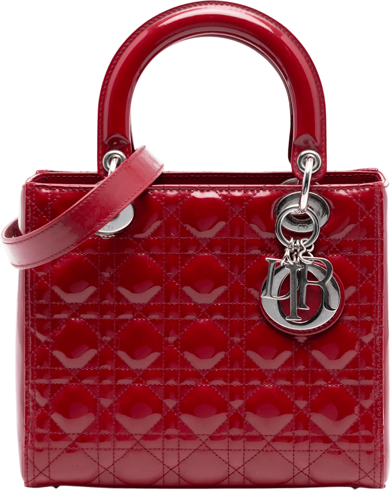 Dior Medium Patent Cannage Lady Dior, från Luxclusif, i färgen red.