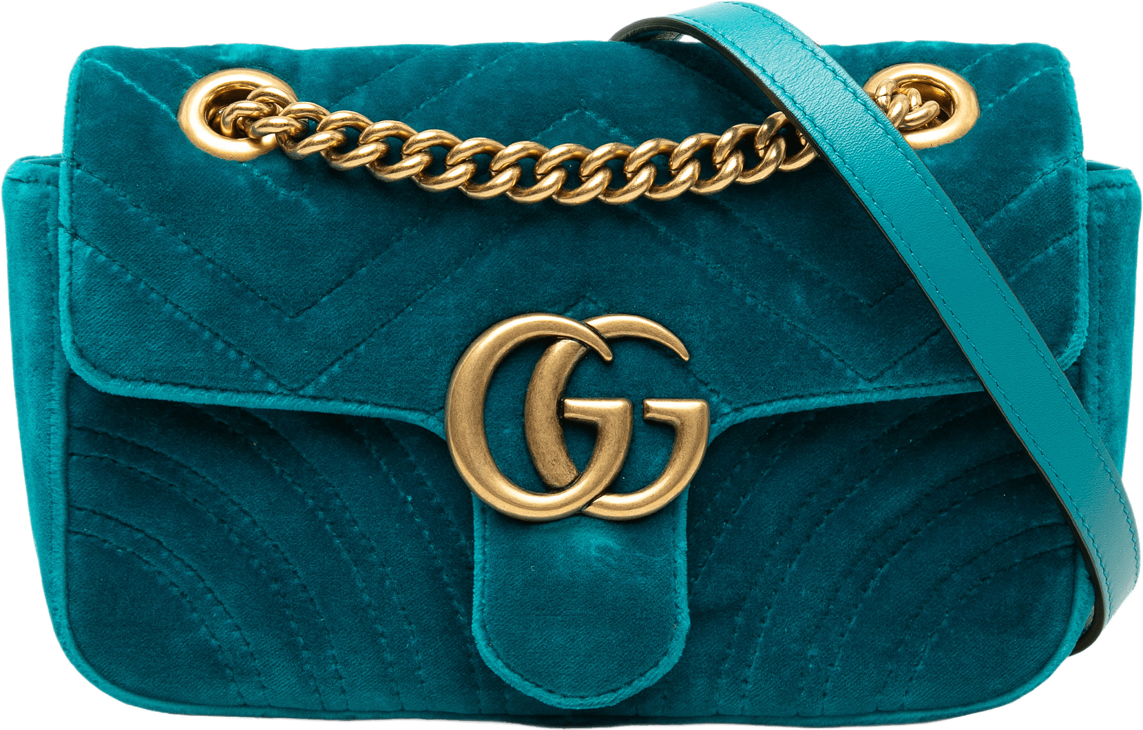 Gucci Small Gg Marmont Matelasse Velvet Shoulder Bag, från Luxclusif, i färgen blå.