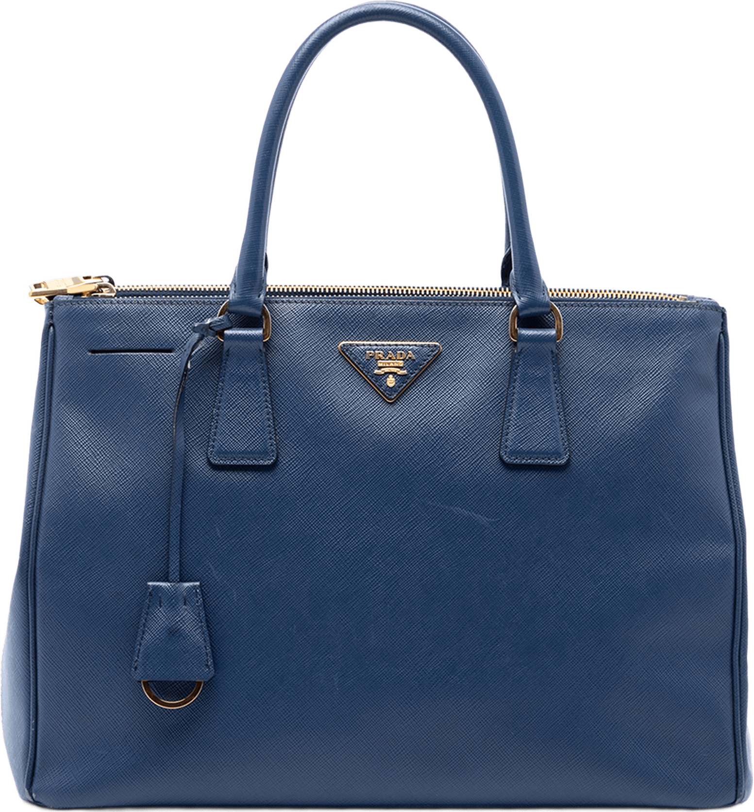 Prada Large Saffiano Lux Galleria Double Zip Tote, från Luxclusif, i färgen blå.