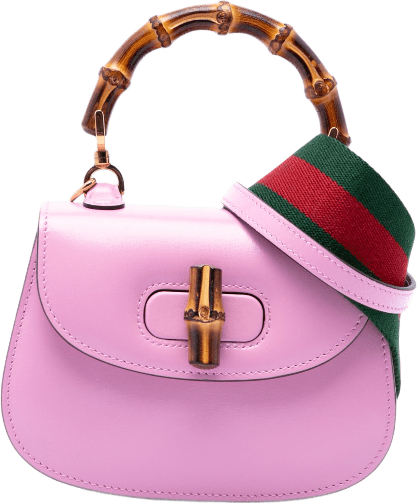 Gucci Mini Calfskin Web 1947 Bamboo Top Handle Bag, från Luxclusif, i färgen rosa.