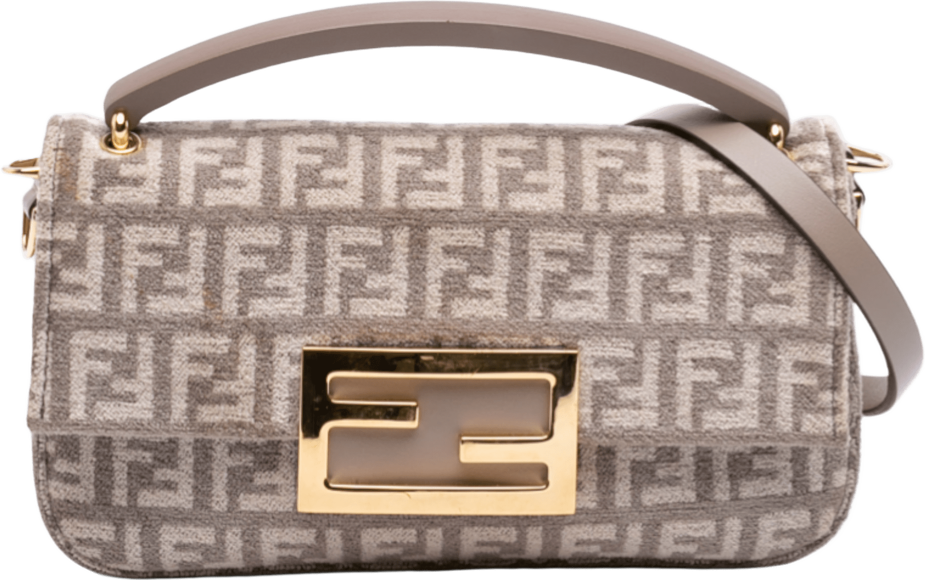 Fendi Zucchino Velvet Baguette Phone Pouch Satchel, från Luxclusif, i färgen taupe.