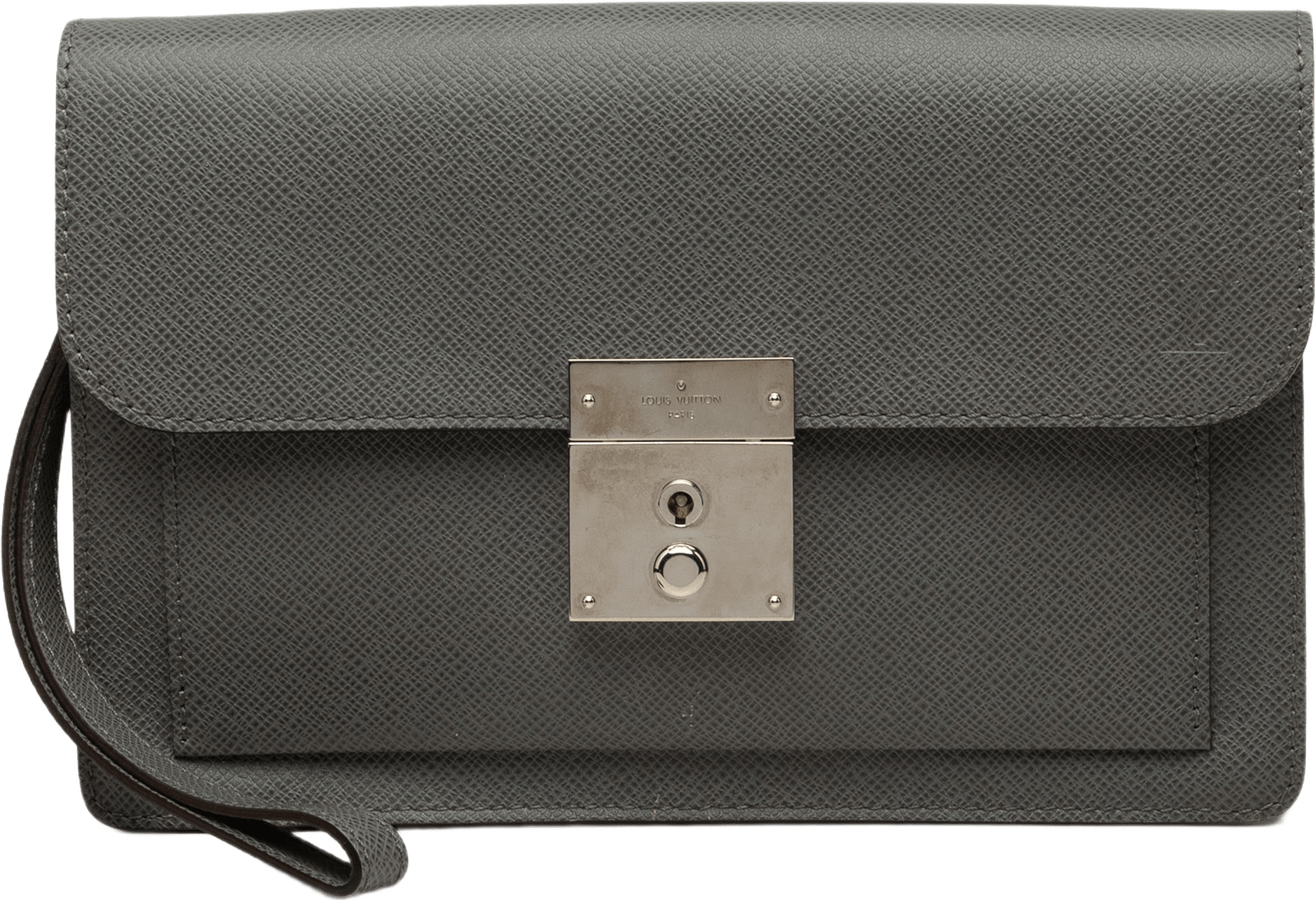 Louis Vuitton Taiga Neo Belaia Clutch, från Luxclusif, i färgen grå.