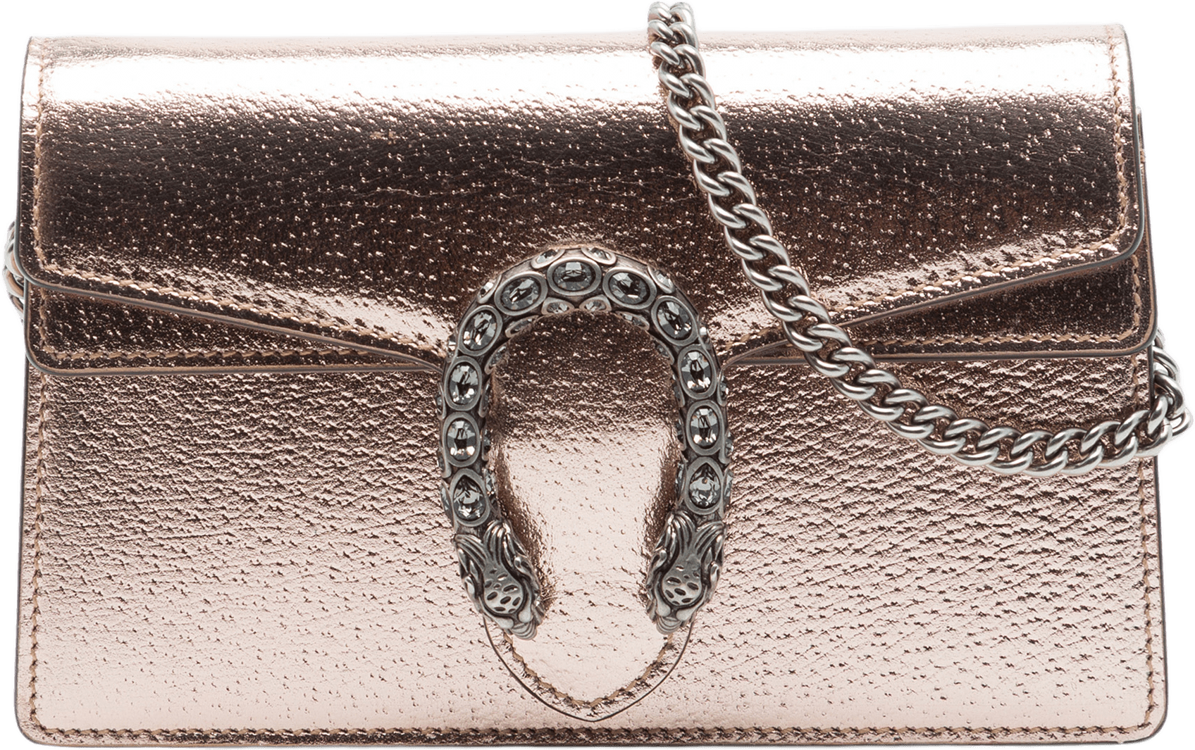 Gucci Mini Metallic Calfskin Dionysus Crossbody, från Luxclusif, i färgen rosa.