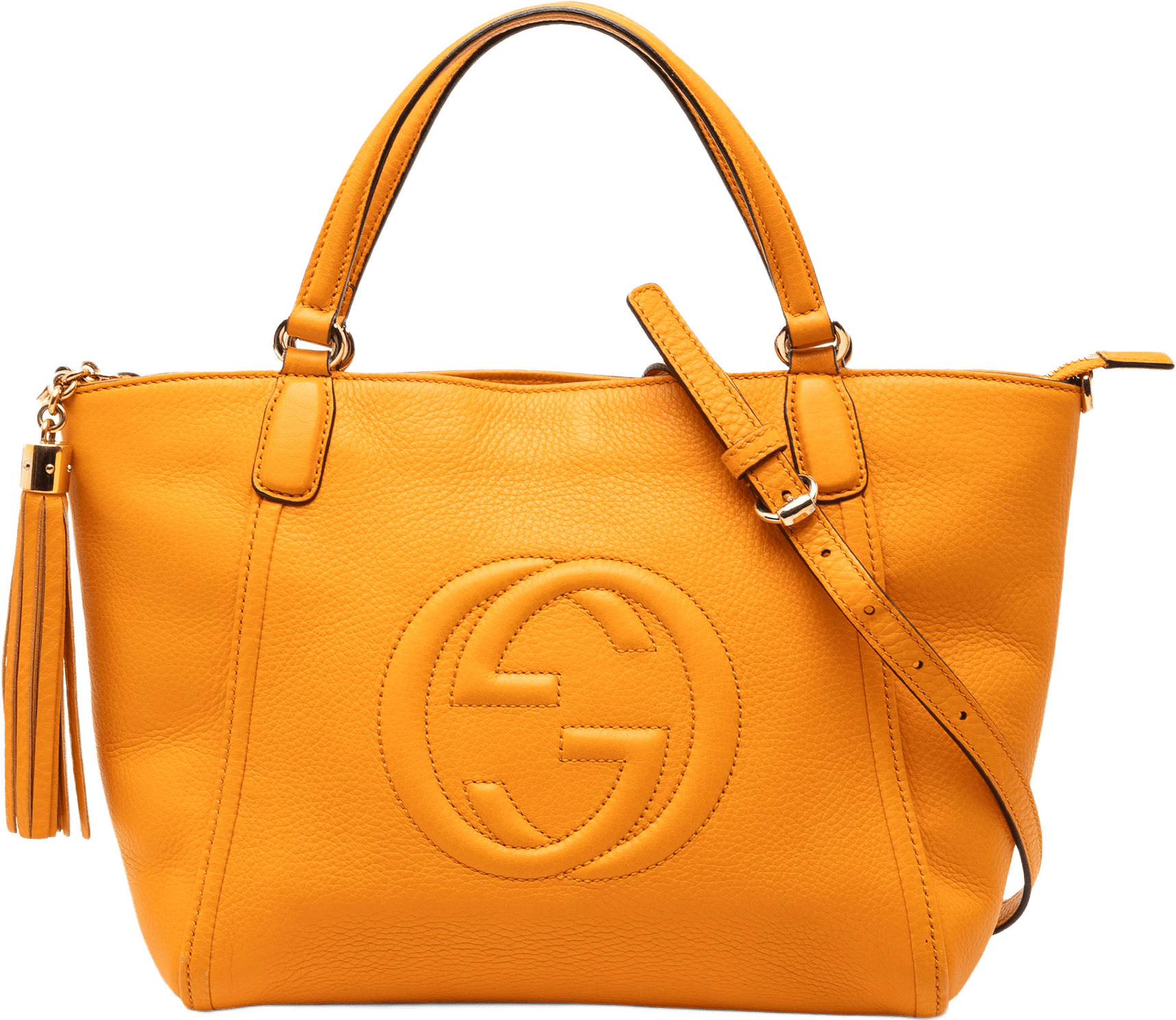 Gucci Small Calfskin Soho Cellarius Satchel, från Luxclusif, i färgen yellow.