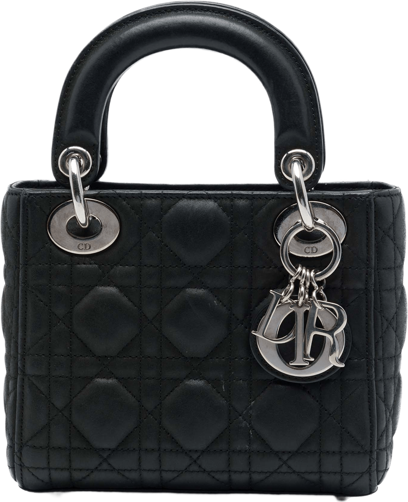 Dior Mini Iridescent Lambskin Cannage Lady Dior, från Luxclusif, i färgen svart.