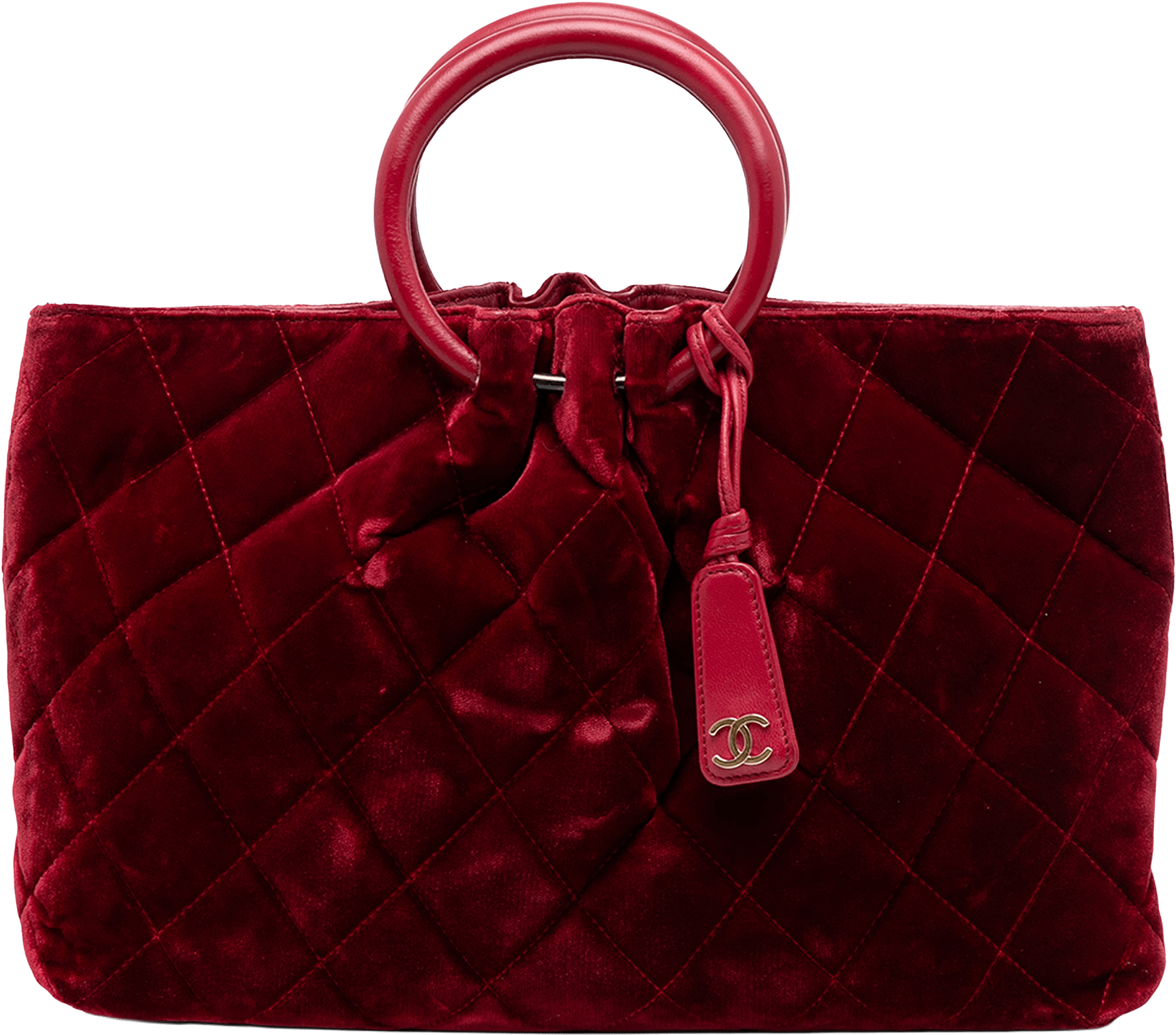 Chanel Cc Quilted Velvet Top Handle Bag, från Luxclusif, i färgen burgundy.