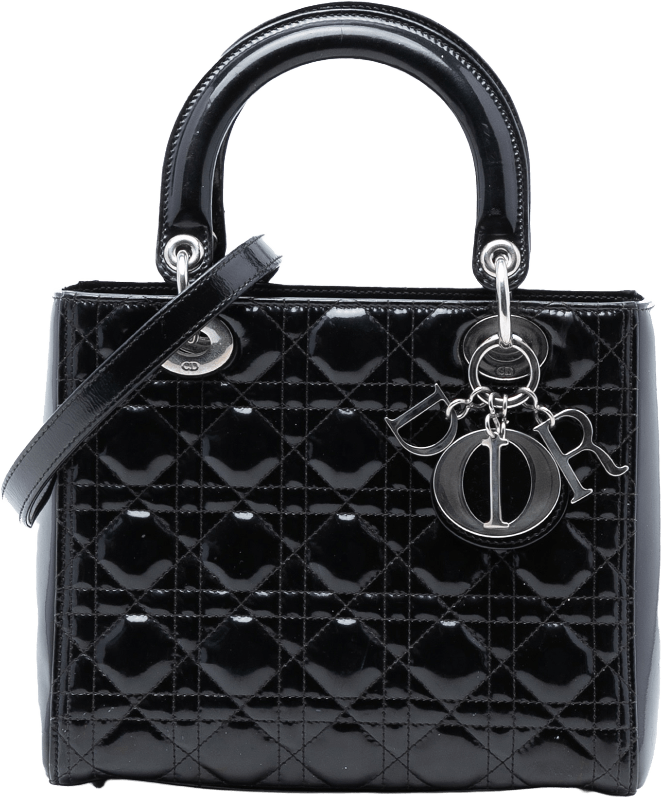 Dior Medium Patent Cannage Lady Dior, från Luxclusif, i färgen black.