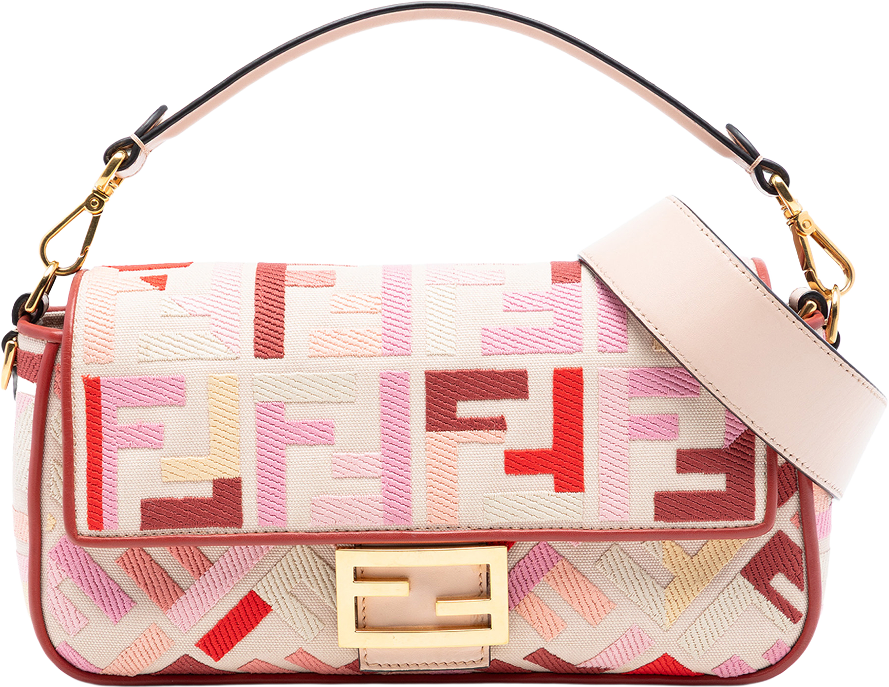 Fendi Zucca Embroidered Canvas Baguette Satchel, från Luxclusif, i färgen pink.