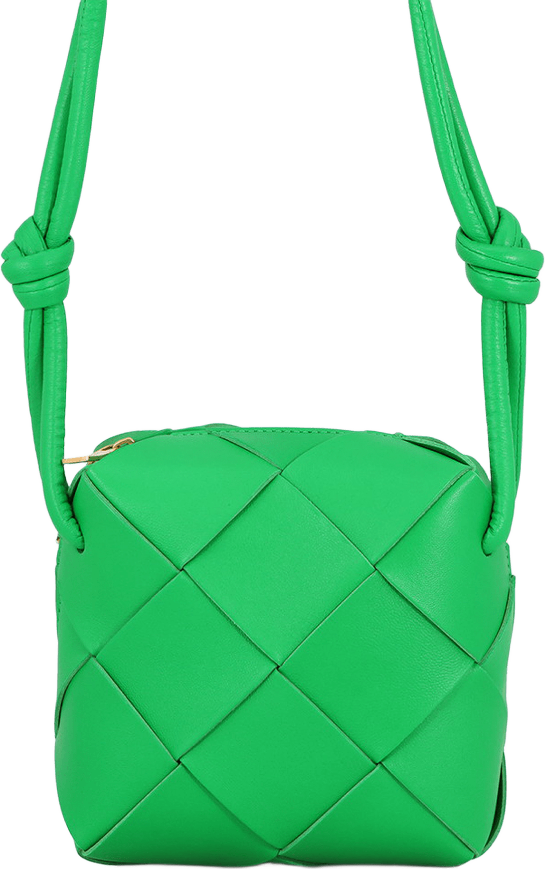 Bottega Veneta Mini Lambskin Intreccio Cassette Camera Bag, från Luxclusif, i färgen green.