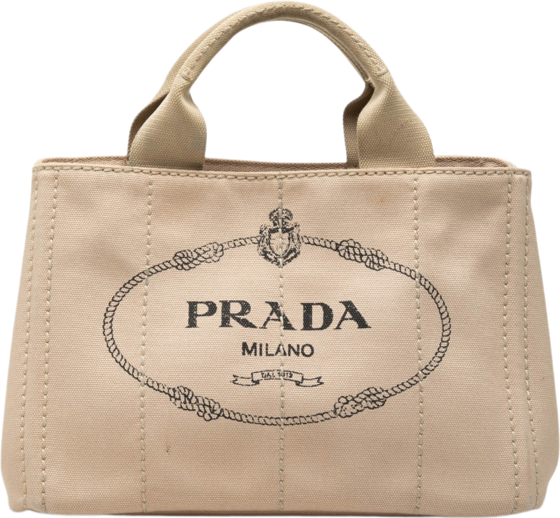 Prada Small Canvas Canapa Logo Tote, från Luxclusif, i färgen beige.