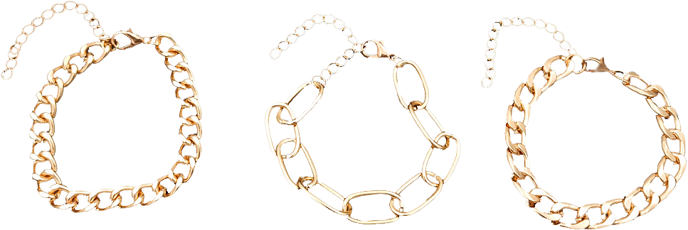 3 Pack Armband Olika Modeller Kedjor, från Complement, i färgen gold.