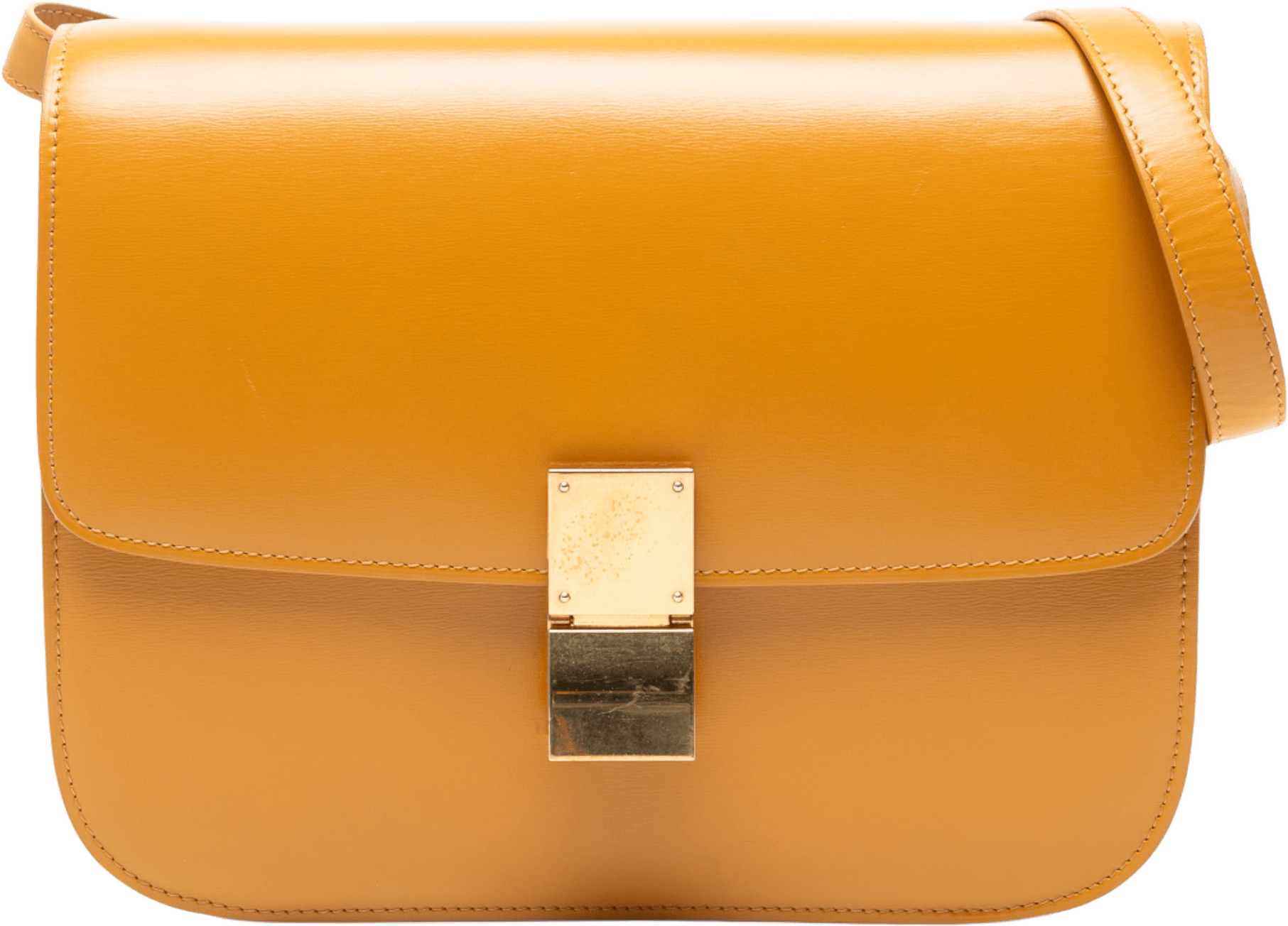 Celine Medium Calfskin Classic Box, från Luxclusif, i färgen yellow.