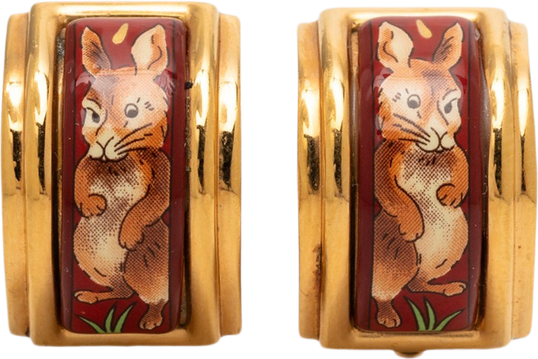 Hermès Enamel Rabbit Print Cloisonne Clip On Earrings, från Luxclusif, i färgen brun.