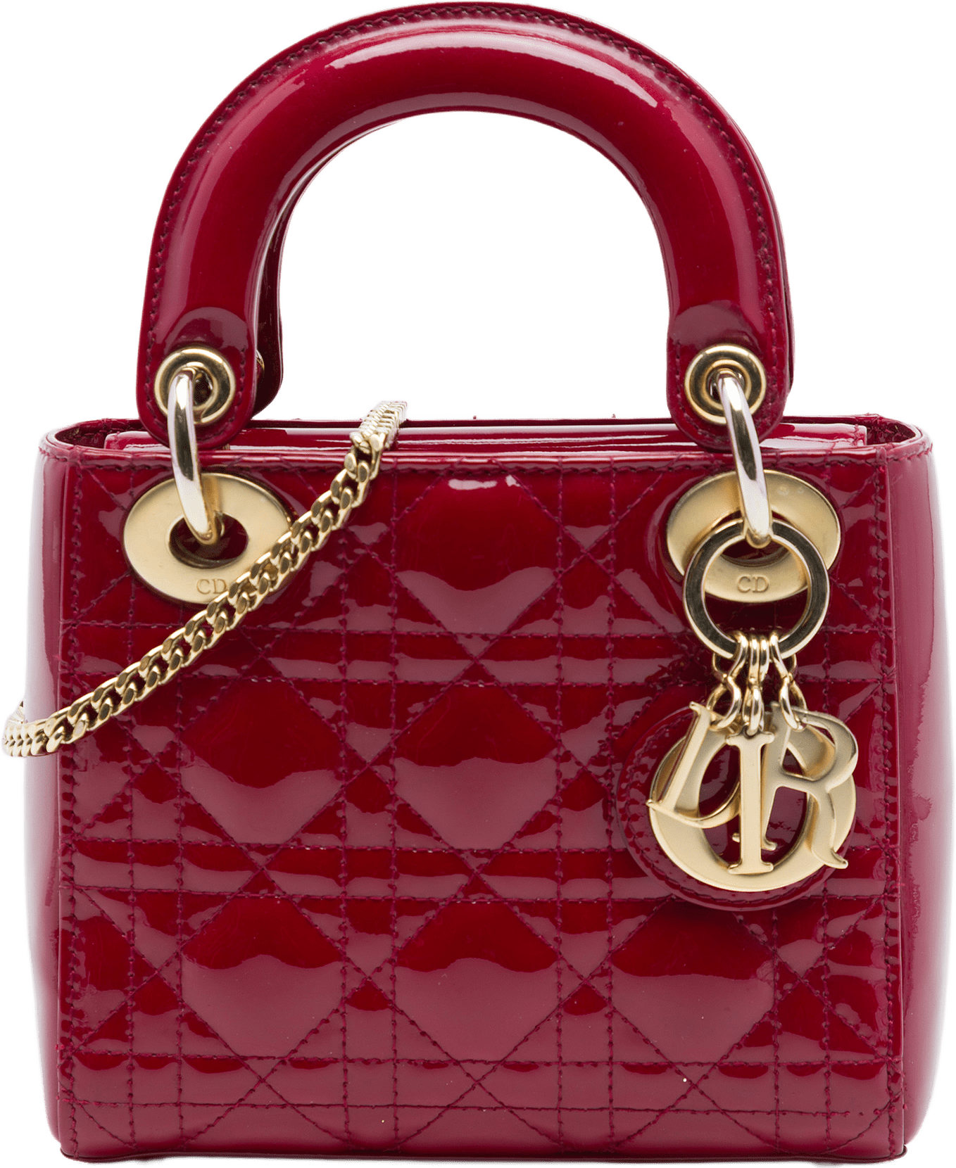 Dior Mini Patent Cannage Lady Dior, från Luxclusif, i färgen röd.