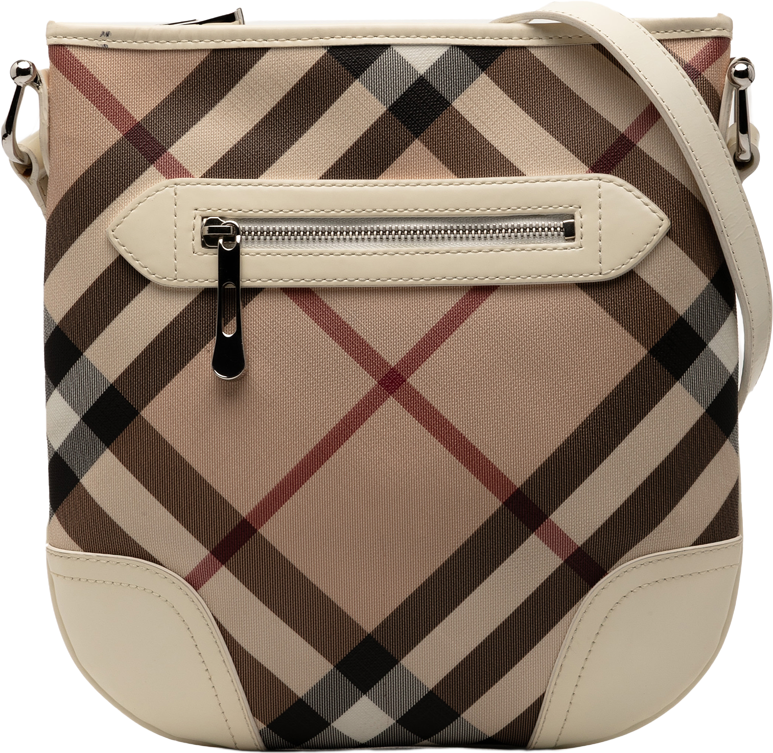 Burberry Supernova Check Coated Canvas Dryden Crossbody, från Luxclusif, i färgen beige.