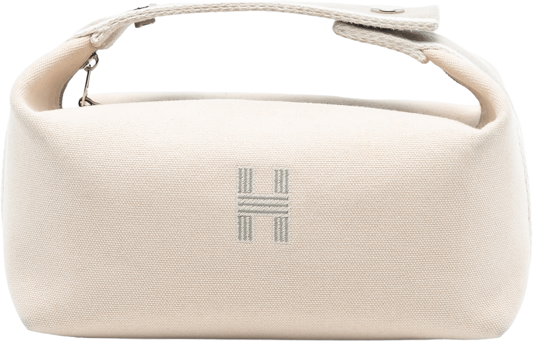 Hermès Small Toile Bride A Brac Case, från Luxclusif, i färgen beige.