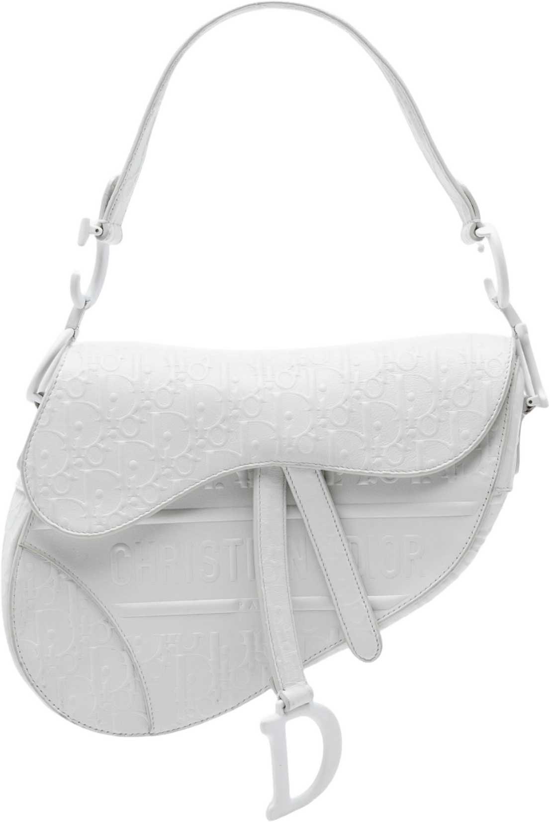 Dior Oblique Embossed Calfskin Saddle Bag, från Luxclusif, i färgen white.