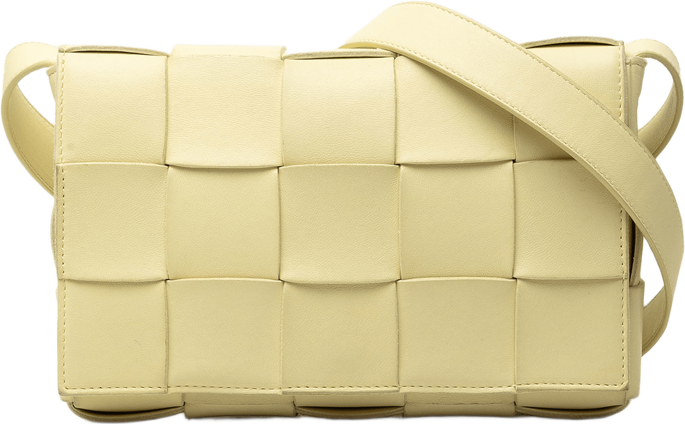 Bottega Veneta Nappa Intrecciato Cassette Crossbody, från Luxclusif, i färgen gul.