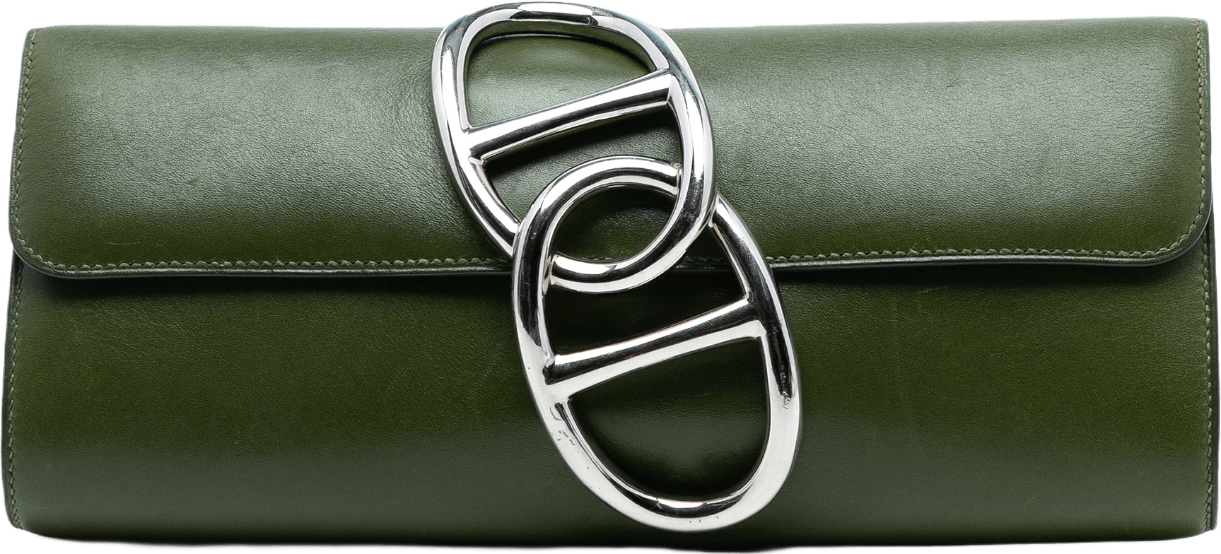 Hermès Tadelakt Egee Clutch, från Luxclusif, i färgen olive green.