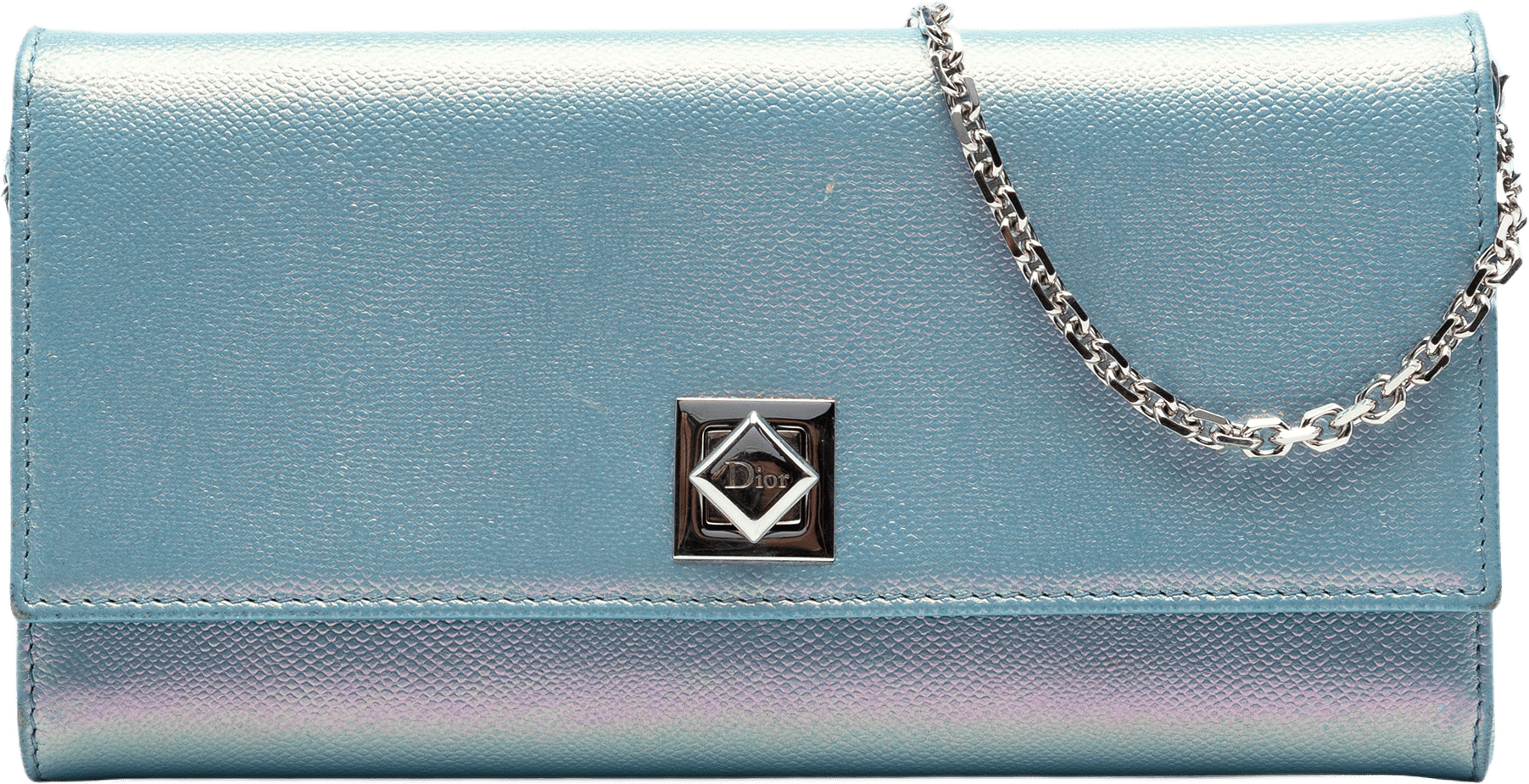 Dior Iridescent Calfskin Turn Me Wallet On Chain, från Luxclusif, i färgen blå.