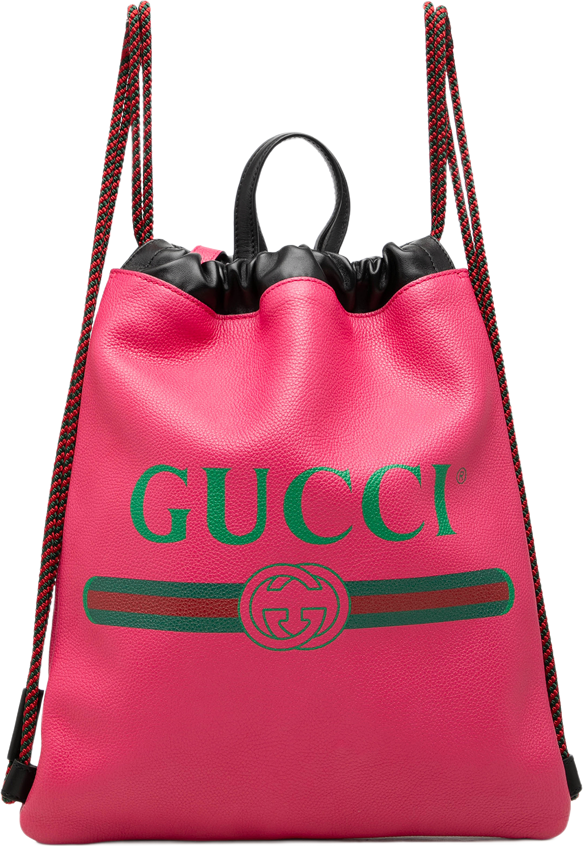 Gucci Grained Calfskin Web Logo Drawstring Backpack, från Luxclusif, i färgen rosa.