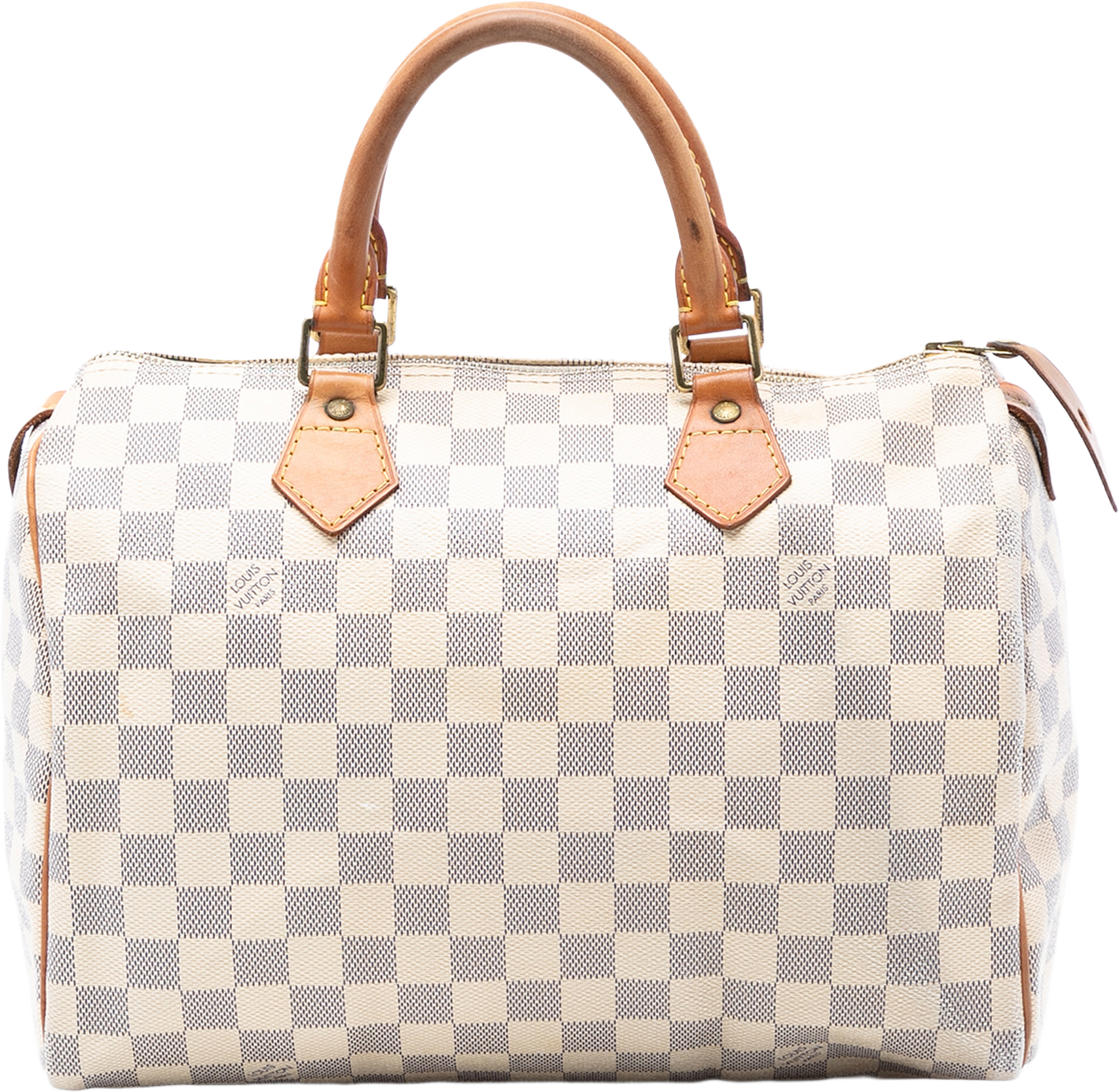 Louis Vuitton Damier Azur Speedy 30, från Luxclusif, i färgen white.