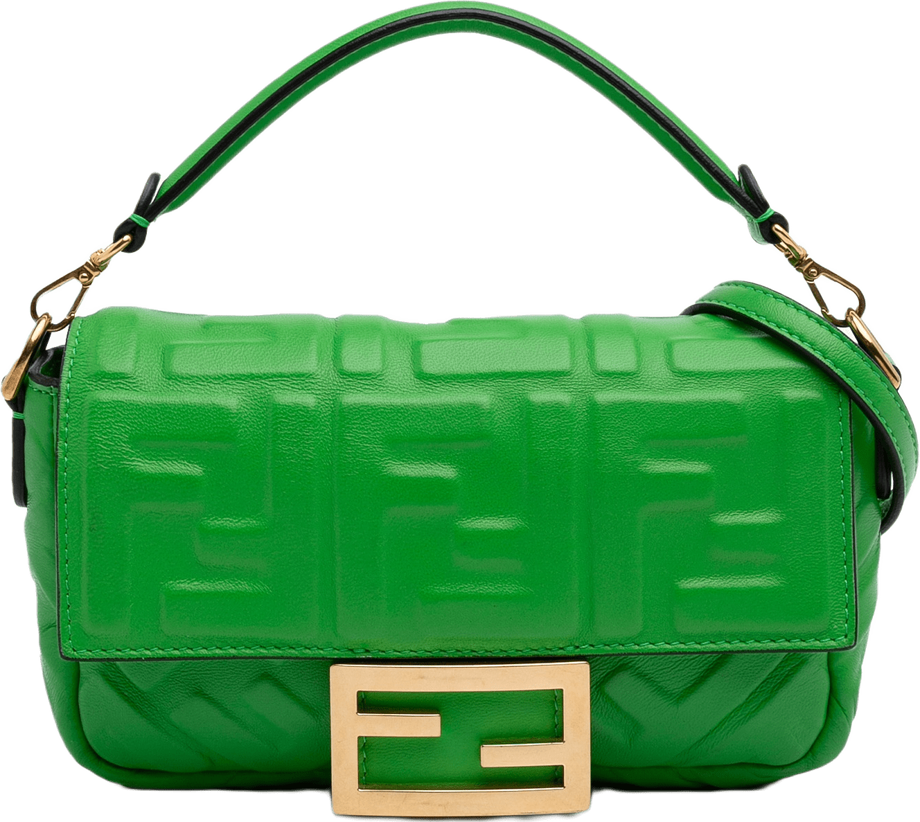 Fendi Mini Zucca Embossed Leather Baguette Satchel, från Luxclusif, i färgen lime.