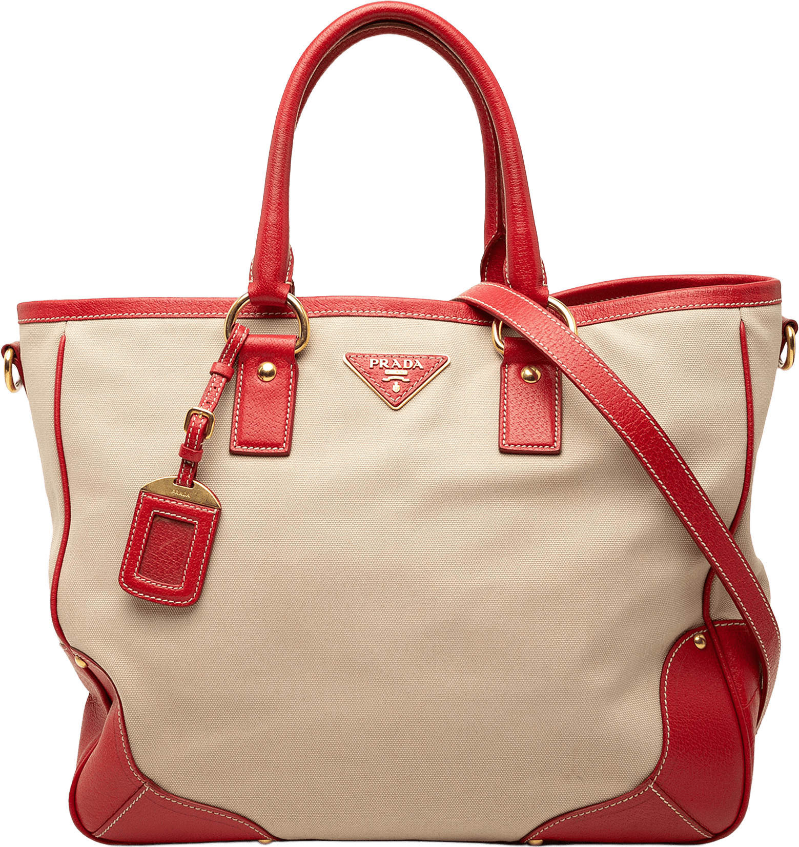 Prada Large Saffiano Trimmed Canapa Convertible Tote, från Luxclusif, i färgen beige.