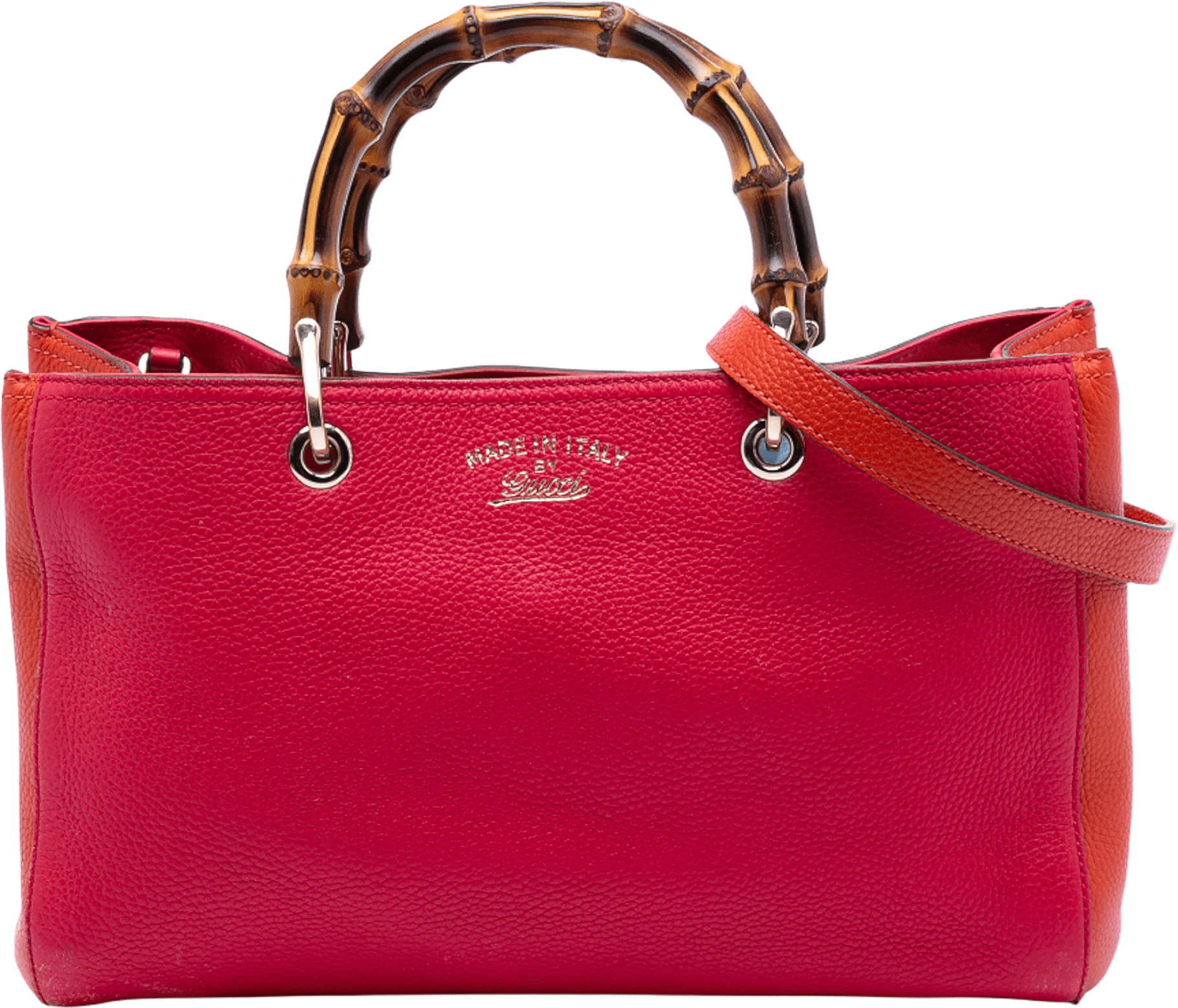 Gucci Medium Calfskin Bamboo Shopper Satchel, från Luxclusif, i färgen red.