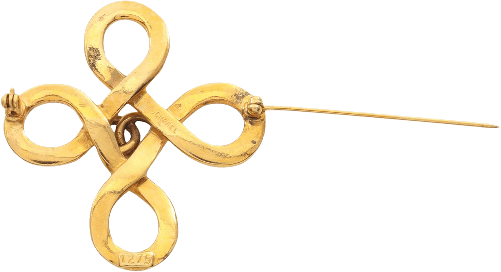 Chanel Cc Gold Plated Clover Loop Brooch, från Luxclusif, i färgen gold.