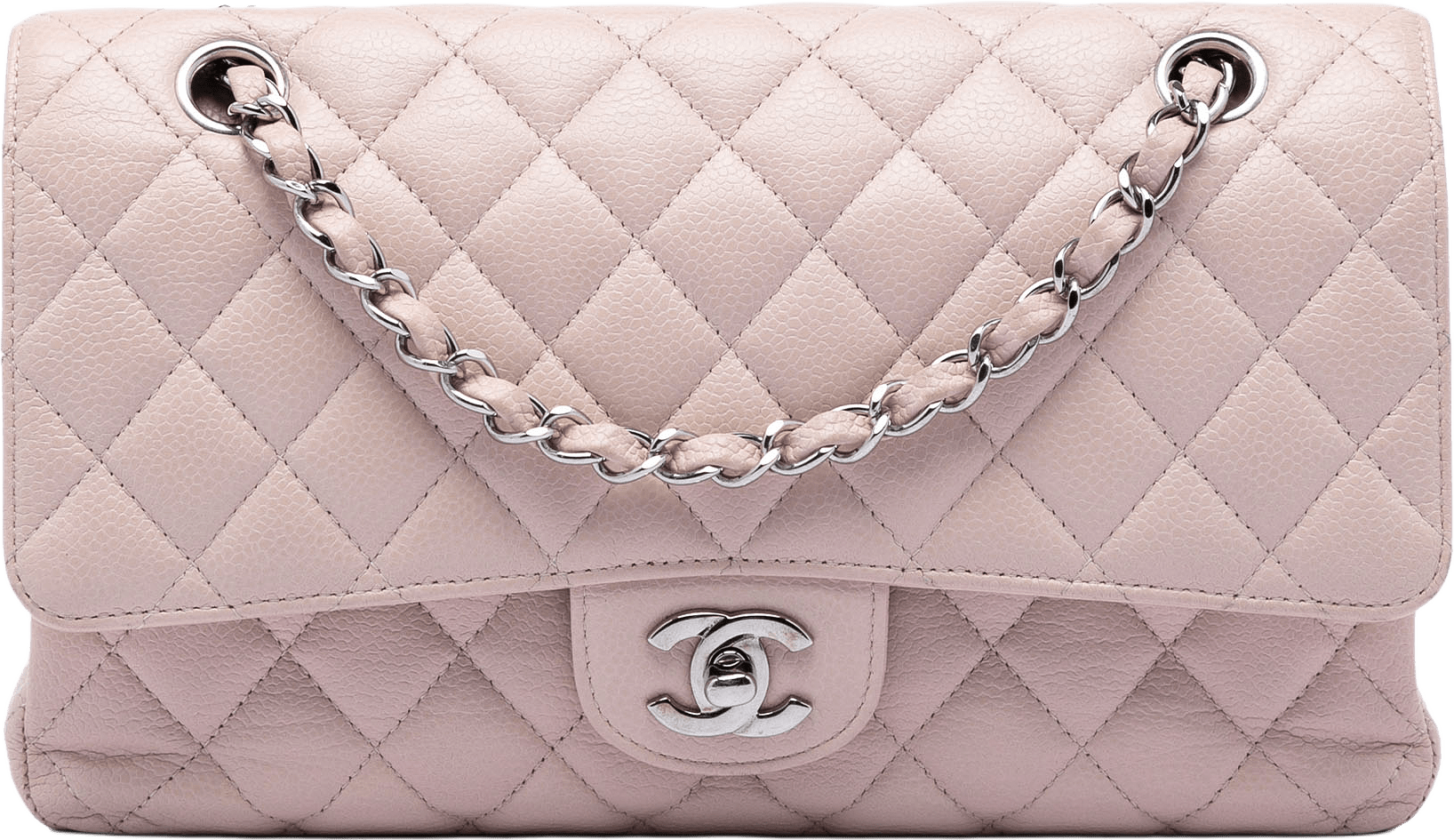 Chanel Medium Classic Caviar Double Flap, från Luxclusif, i färgen light pink.