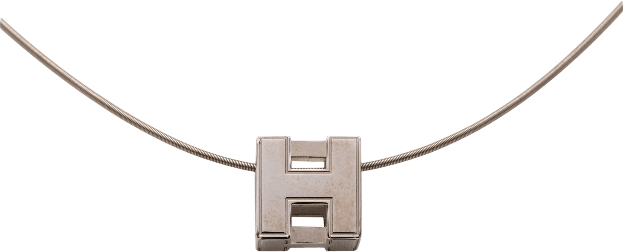 Hermès Palladium Plated Enamel Cage Dh Cube Necklace, från Luxclusif, i färgen silver.