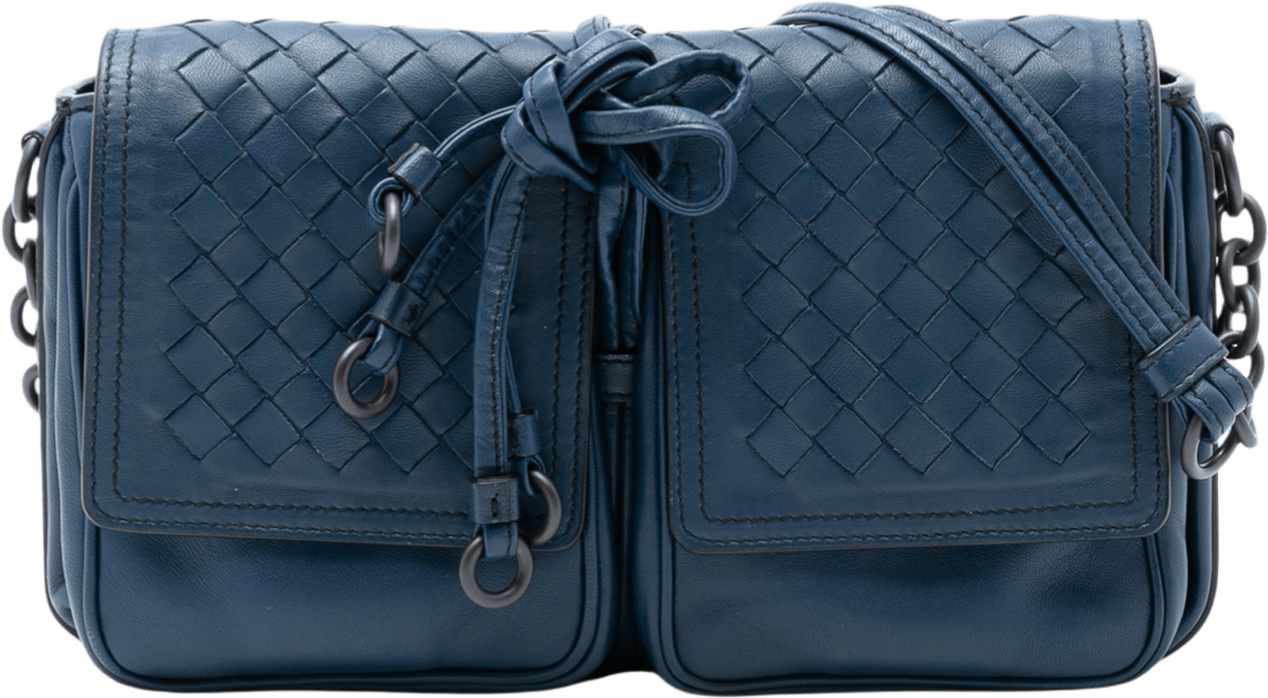 Bottega Veneta Nappa Intrecciato Double Pocket Flap Crossbody, från Luxclusif, i färgen dark blue.