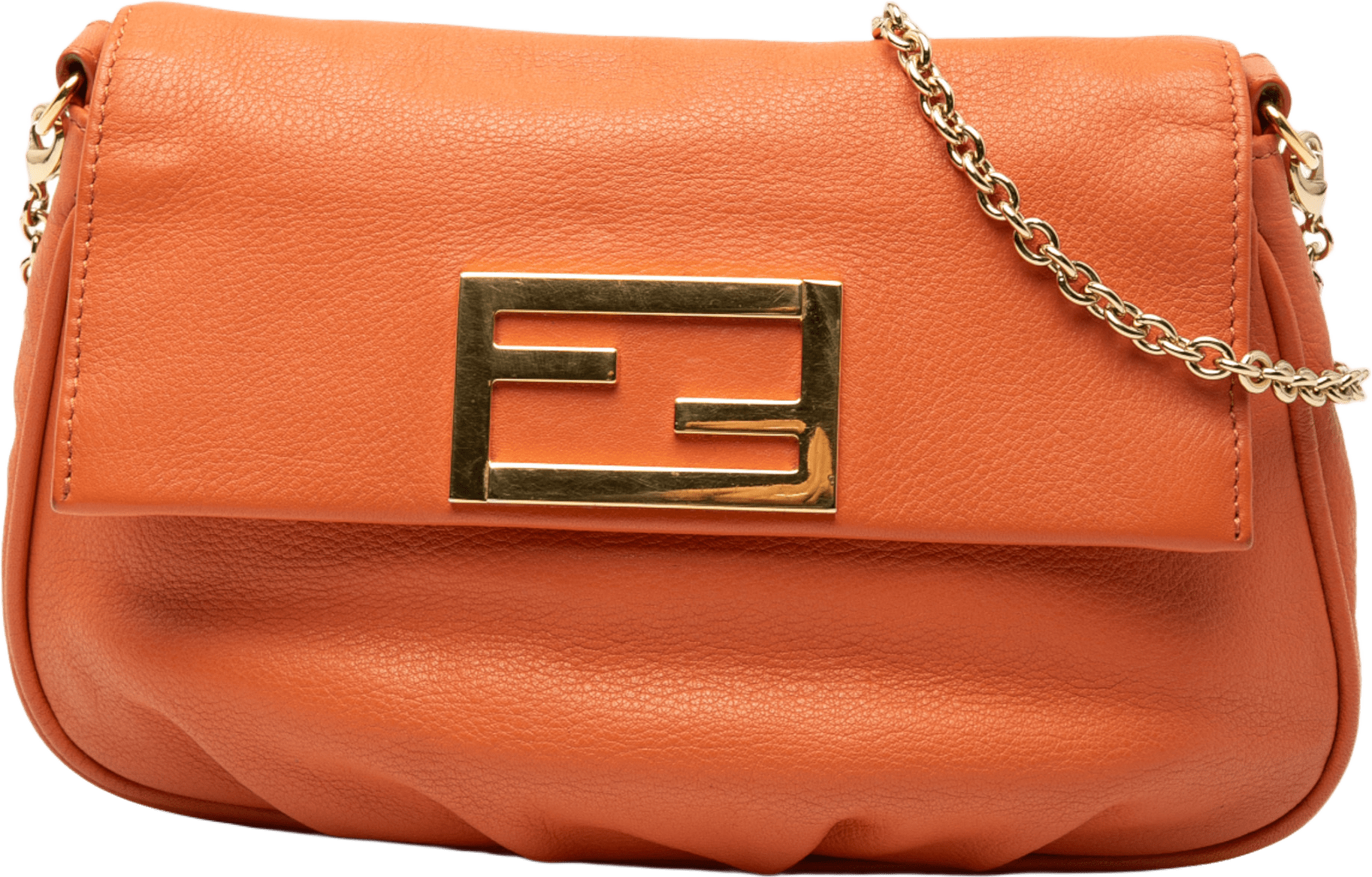 Fendi Leather Fendista Pochette Crossbody, från Luxclusif, i färgen orange.