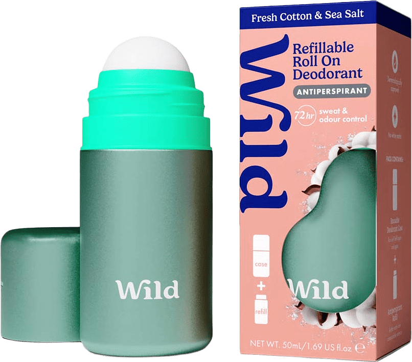 Antiperspirant Roll-on Aqua Fodral Fräsch Bomull & Havssalt Startpaket, från Wild.