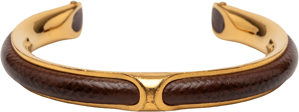 Hermès Gold Plated And Leather Cuff Bracelet, från Luxclusif, i färgen gold.