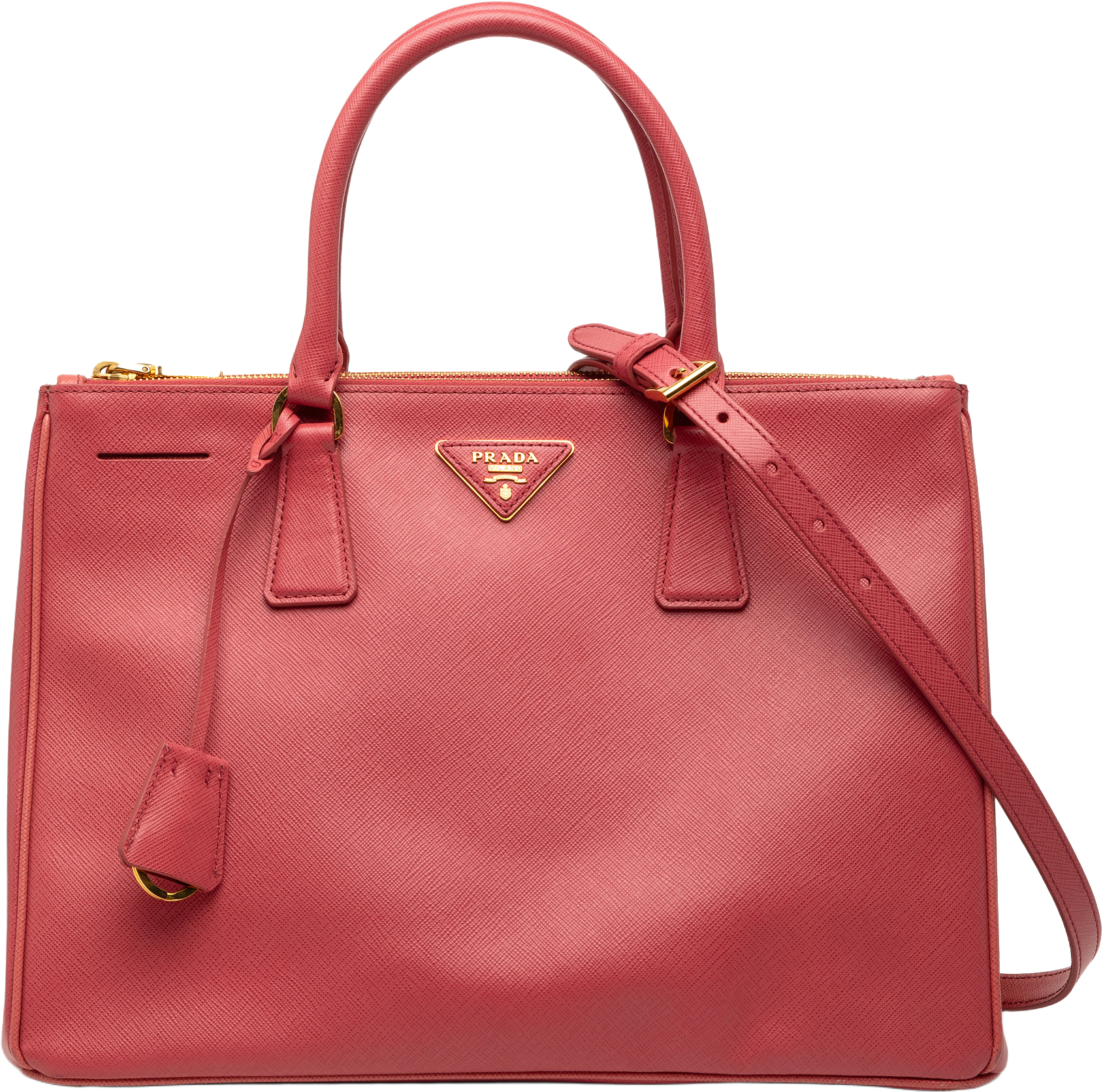 Prada Medium Saffiano Lux Galleria Double Zip Satchel, från Luxclusif, i färgen pink.