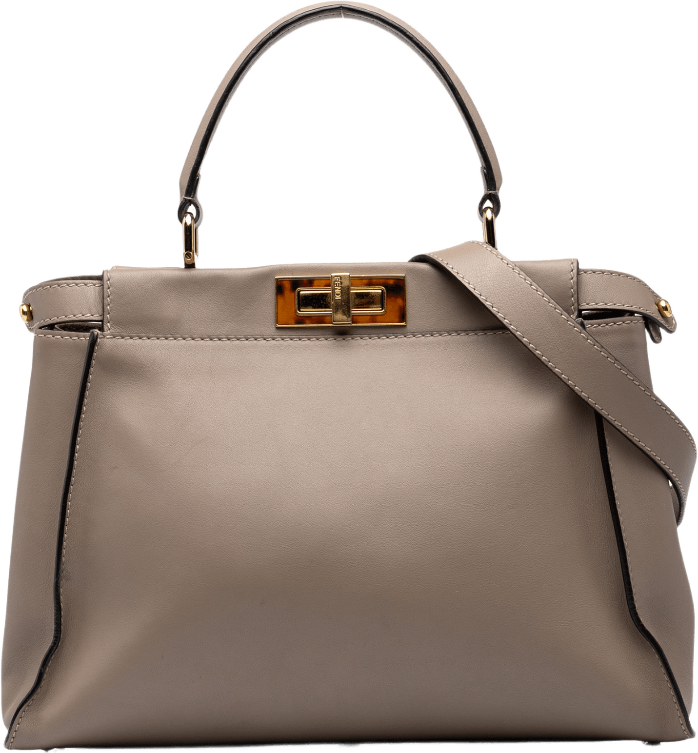 Fendi Medium Leather Peekaboo Iconic Satchel, från Luxclusif, i färgen brun.