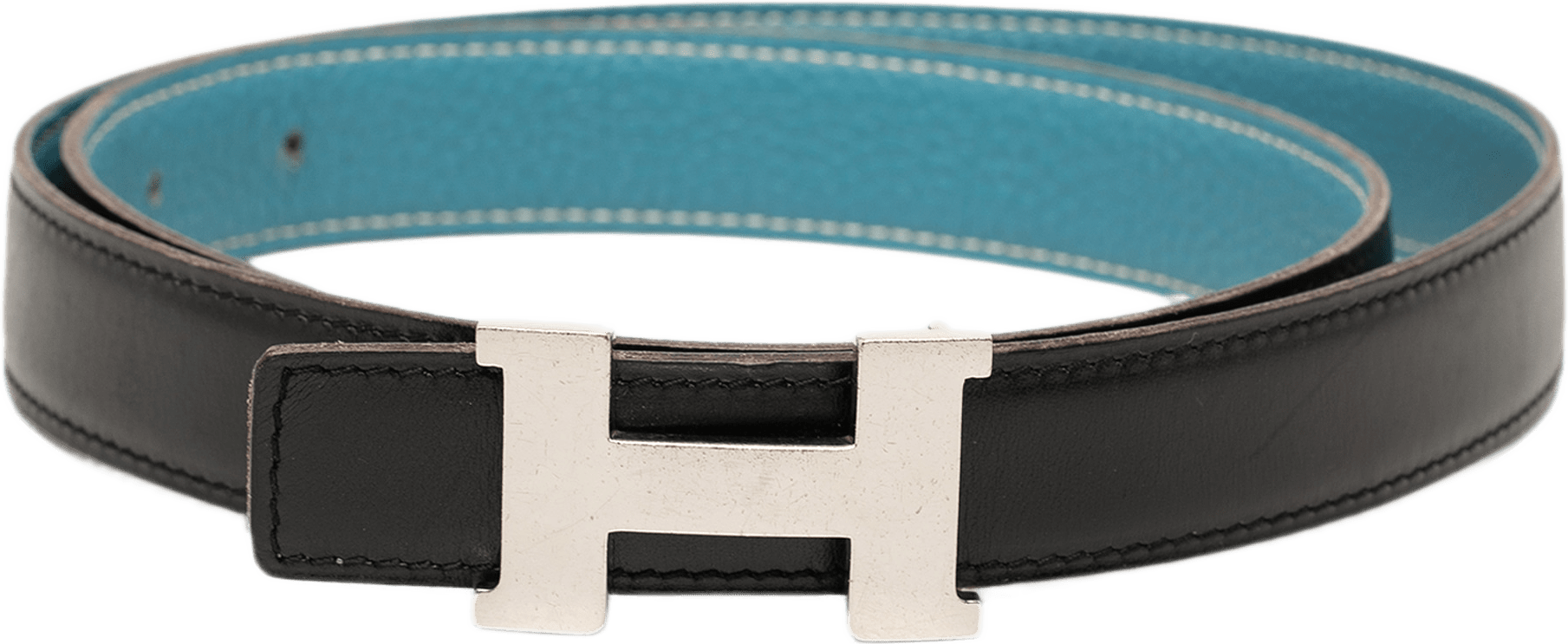 Hermès Box Calf And Togo Constance H Reversible Belt, från Luxclusif, i färgen blå.