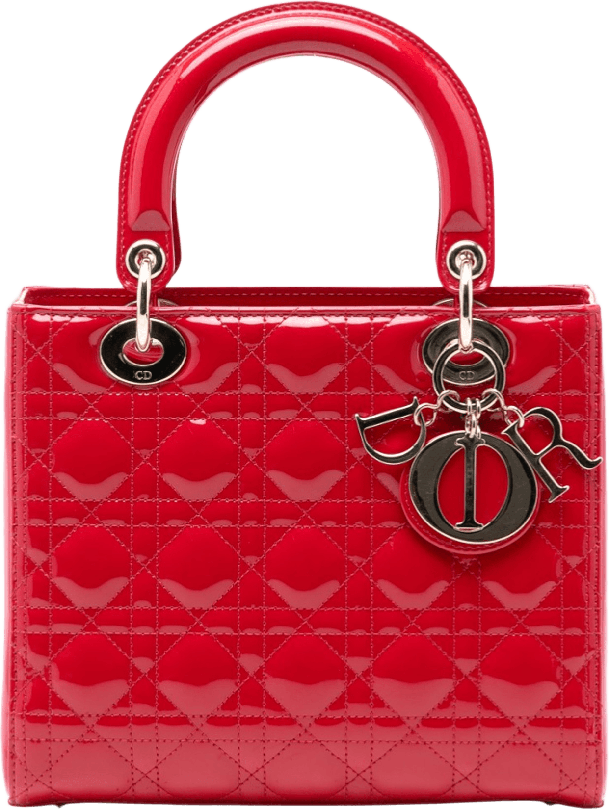 Dior Medium Patent Cannage Lady Dior, från Luxclusif, i färgen red.