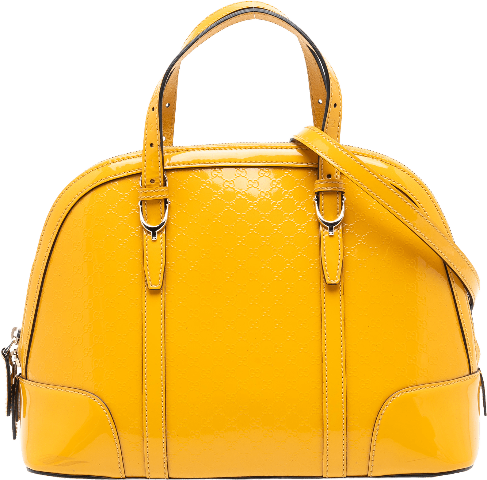 Gucci Medium Microguccissima Patent Nice Dome Satchel, från Luxclusif, i färgen yellow.